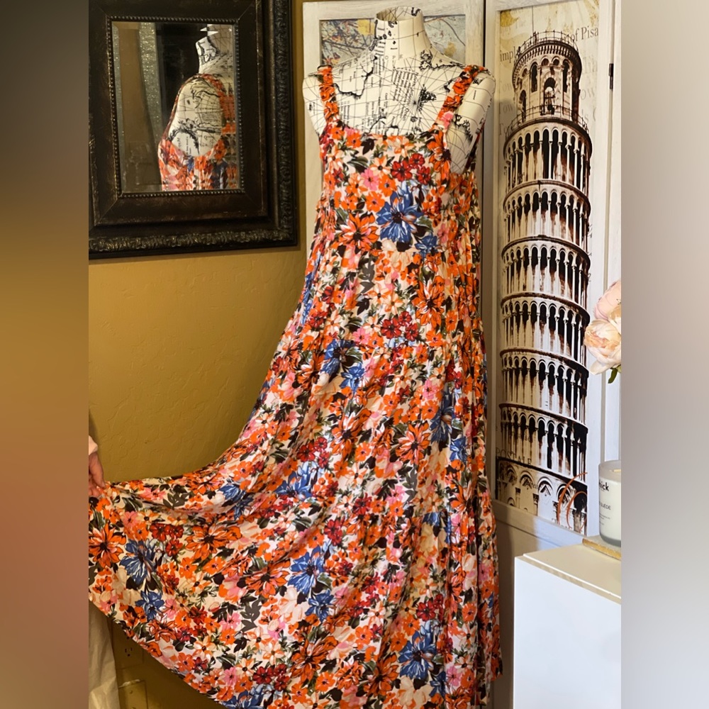 Floral Spaghetti-Strap Maxi Dress in Coral Pink - Picture 12 of 15